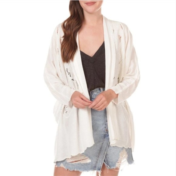 Free People Tops - Free People Cool Nights Cardi Ivory White Eyelet Lace Cutout Cardigan Cover Up